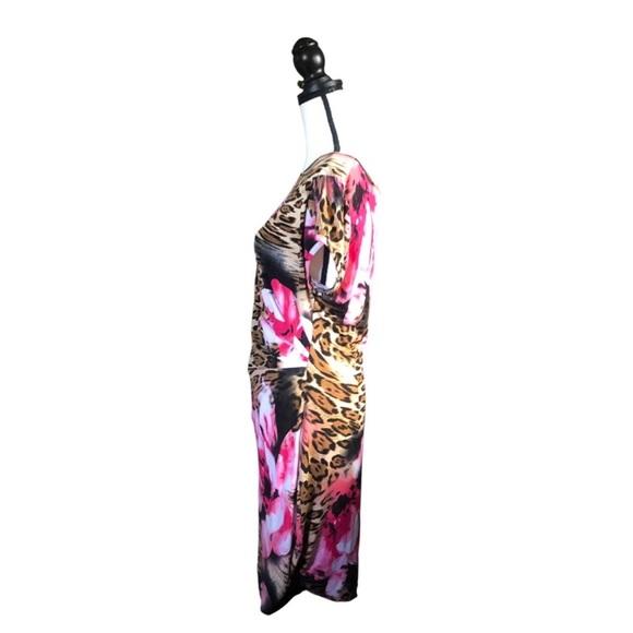 Cache Pink Floral Animal Print Gathered Waist Midi Sheath Dress Size 12 - Picture 3 of 7